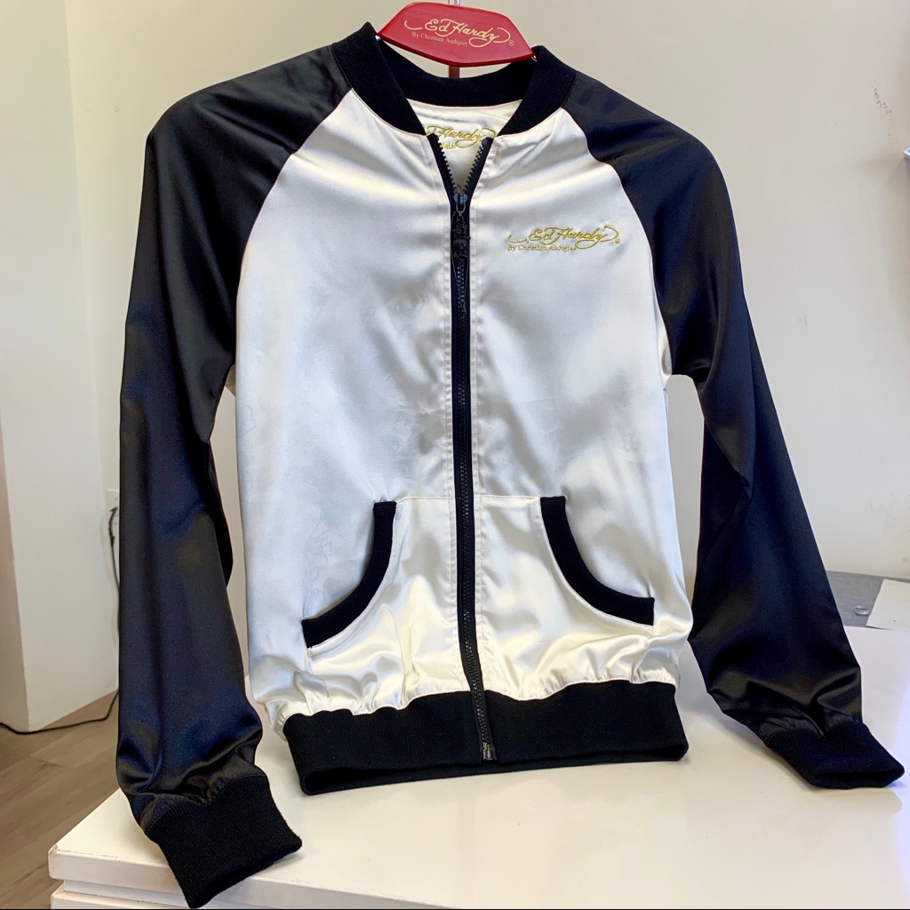 Brand New Ed Hardy Silk Reversible Bomber Jacket